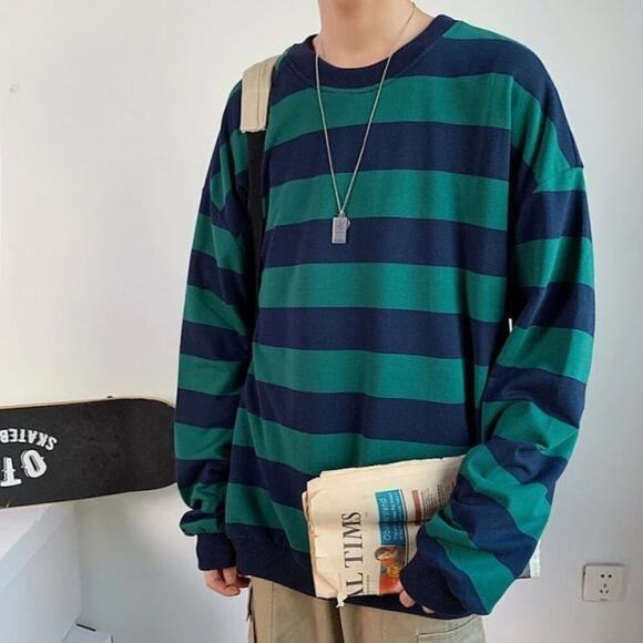 LN | Unbranded | Striped Long Sleeve | Dark Blue/Green | Medium - Picture 2 of 8